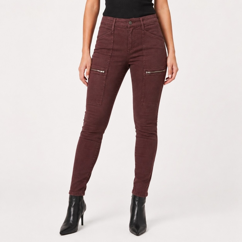Pistola Pants Size 27 Maroon Skinny Stretchy Cargo Utility Moto Pockets Hannah - Picture 12 of 12